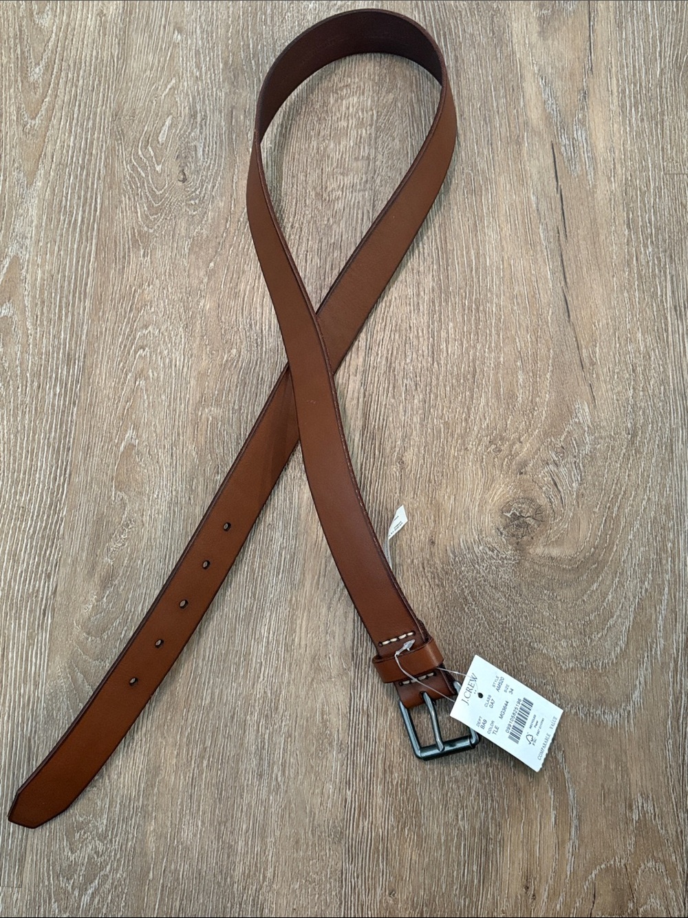 J. Crew Men's Tan Brown Leather Belt with Metal Buckle